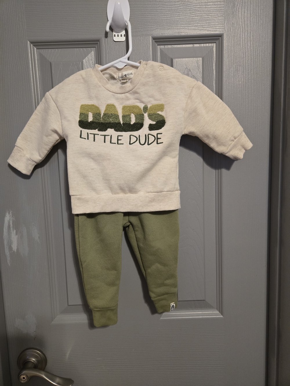 Kids 'Dad's Little Dude' Cream Sweatshirt and Olive Joggers Set